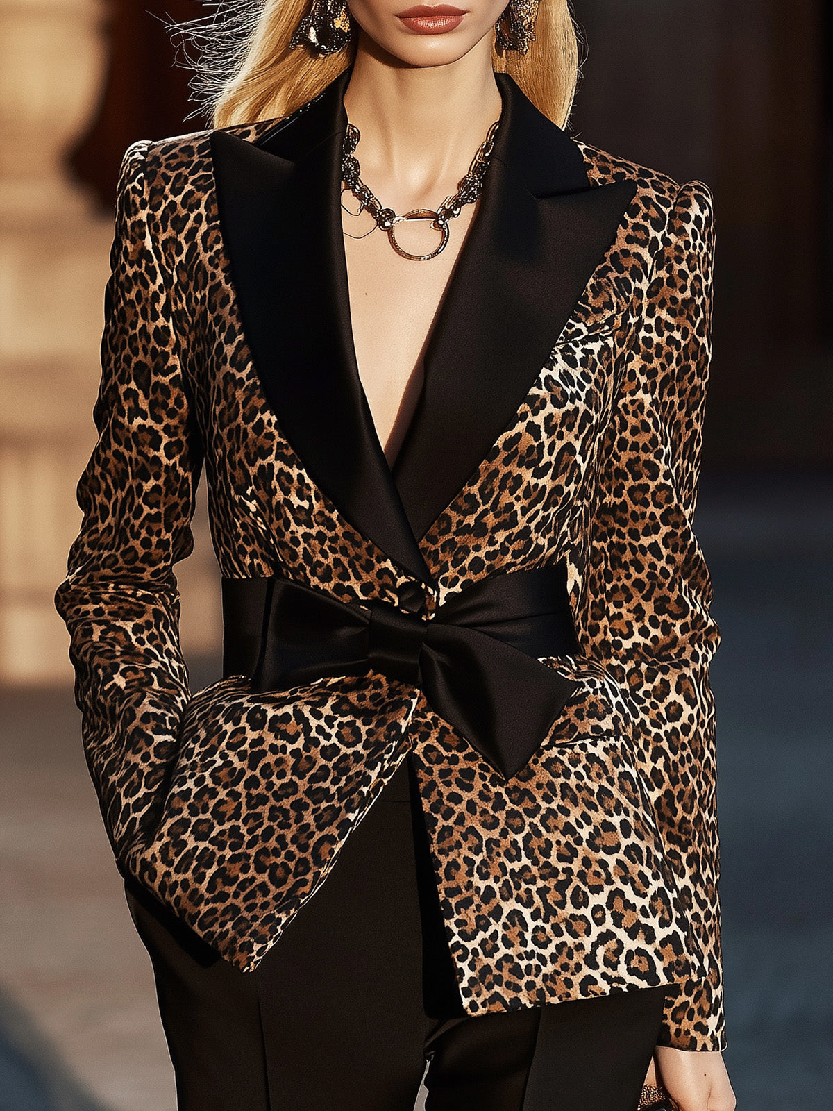 Leopard Print Blazer Boasting Black Collar