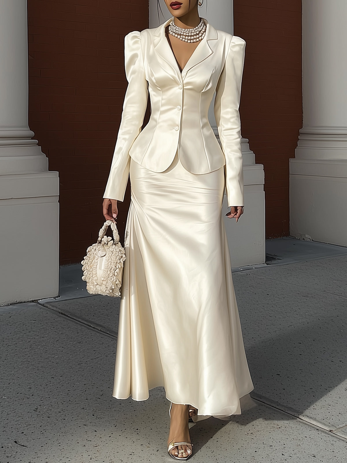 Off-white Satin Slim-fit Suit