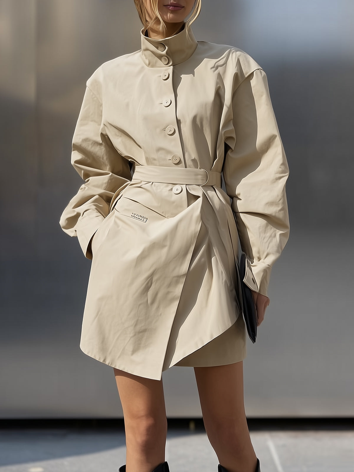 Light Khaki High Neck Trench Coat