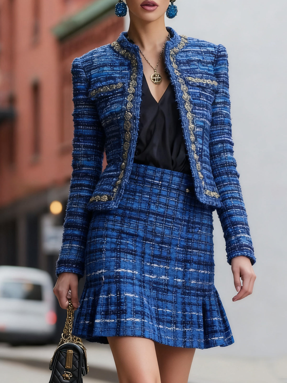 Blue Tweed Chanel Style Suit