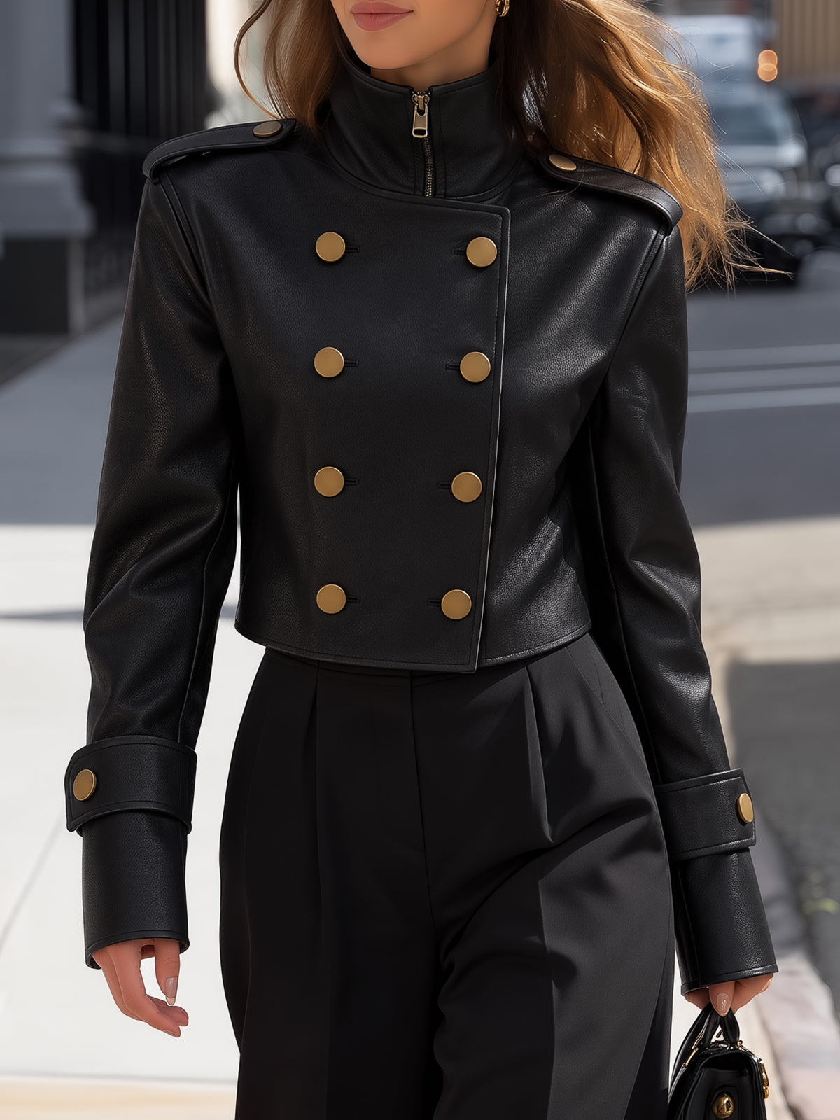 Black Faux Leather Cropped Jacket