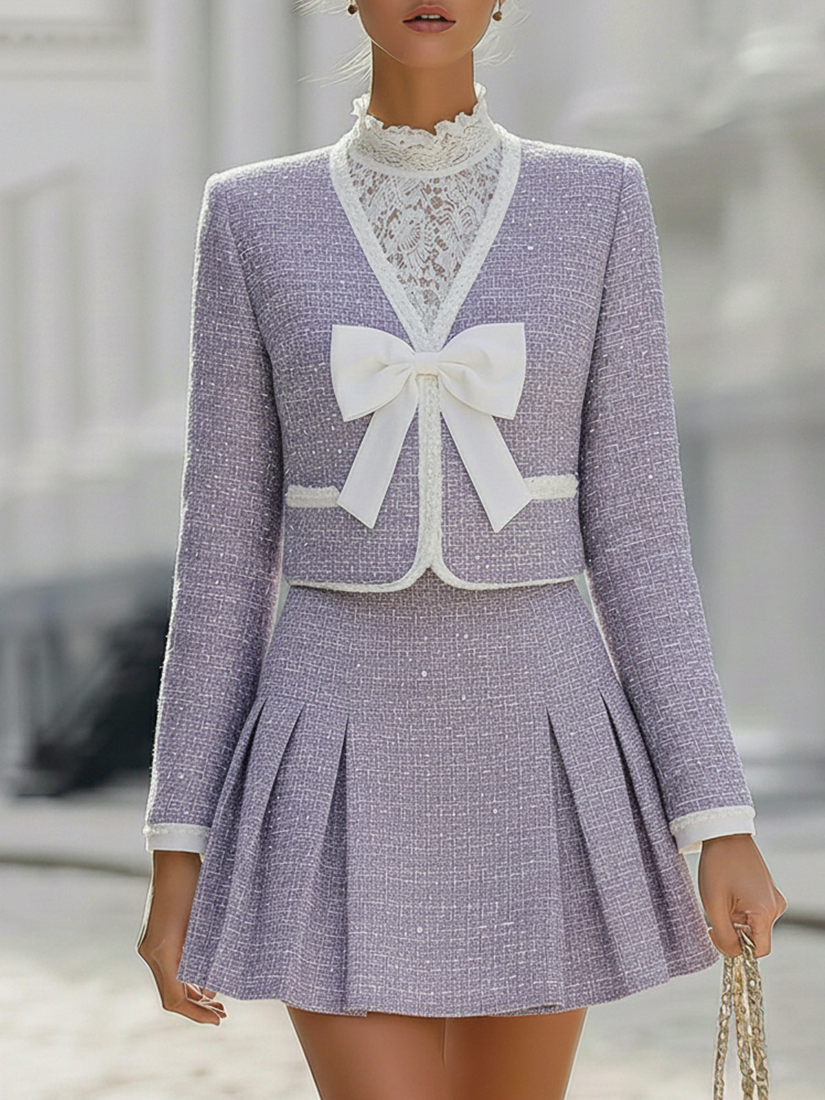 Light Purple Tweed Bow Set