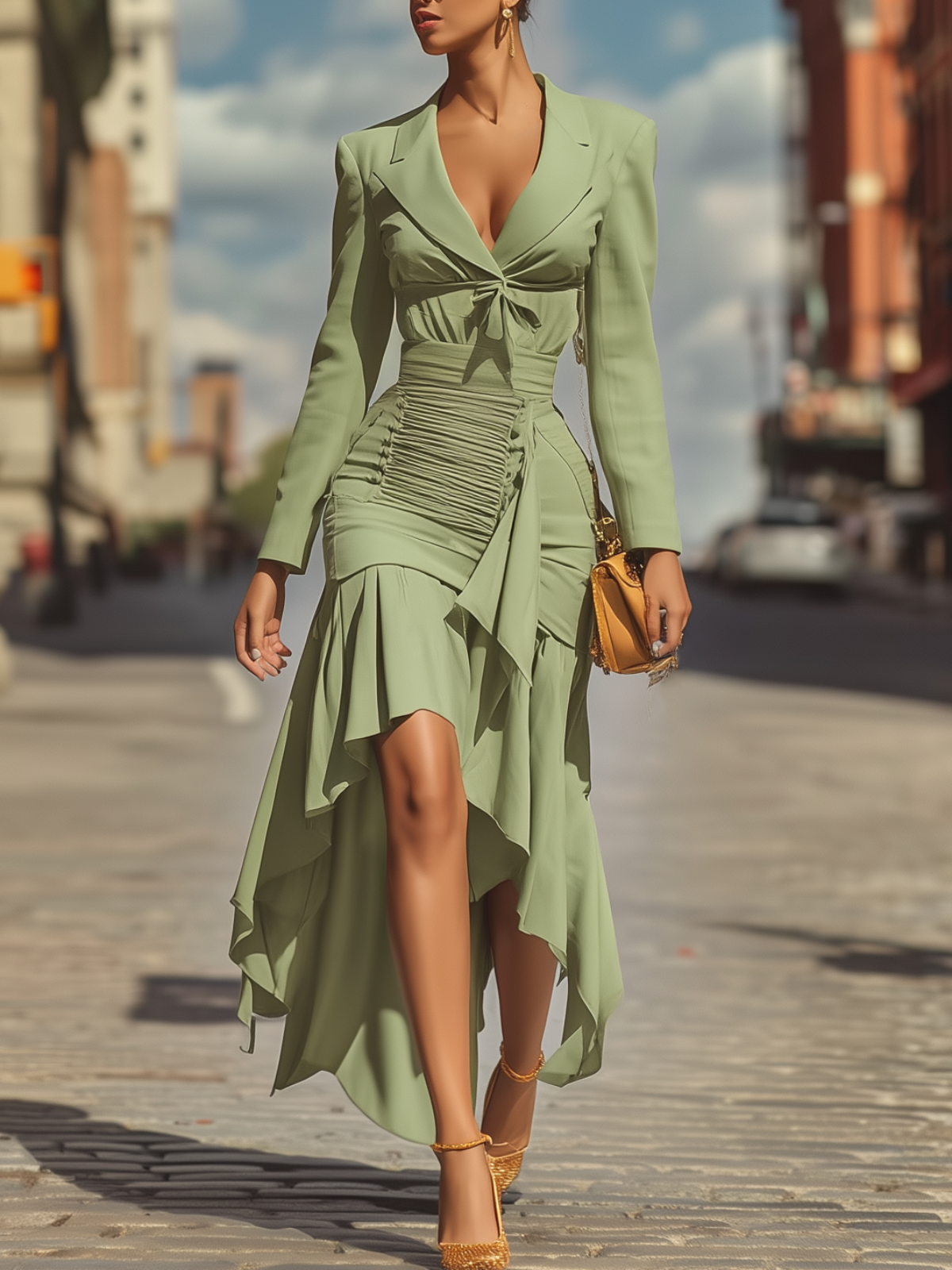 Green Ruched Blazer - Style Dress