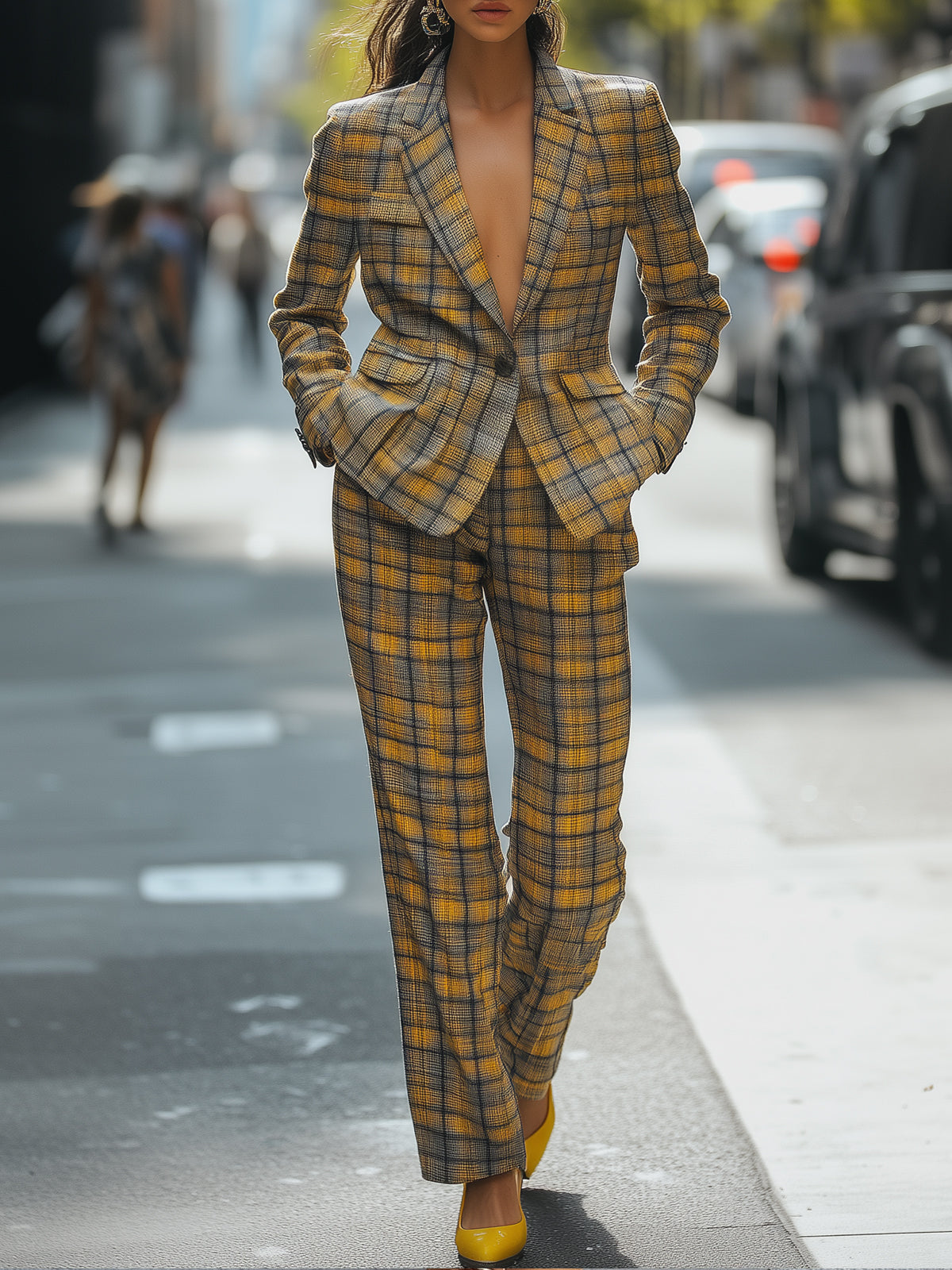 Yellow And Brown Check Suit