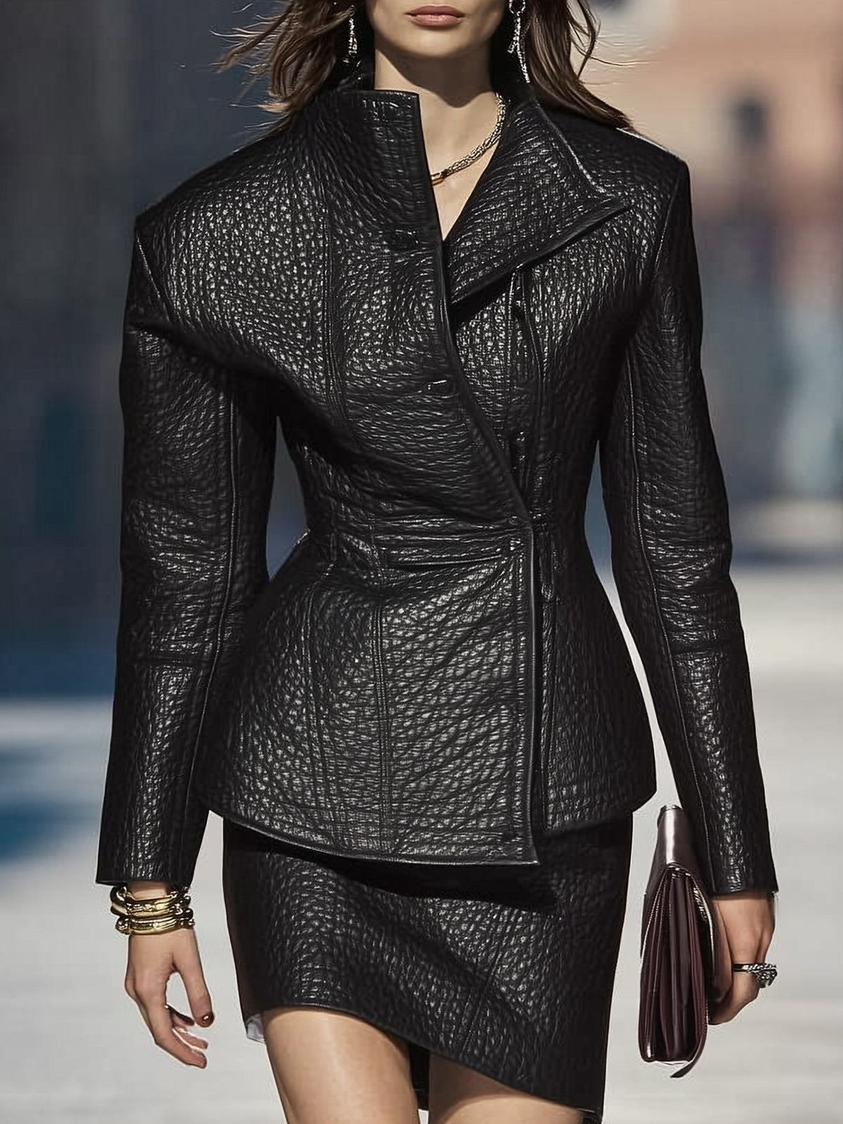 Stylish Black Textured Leather Jacket