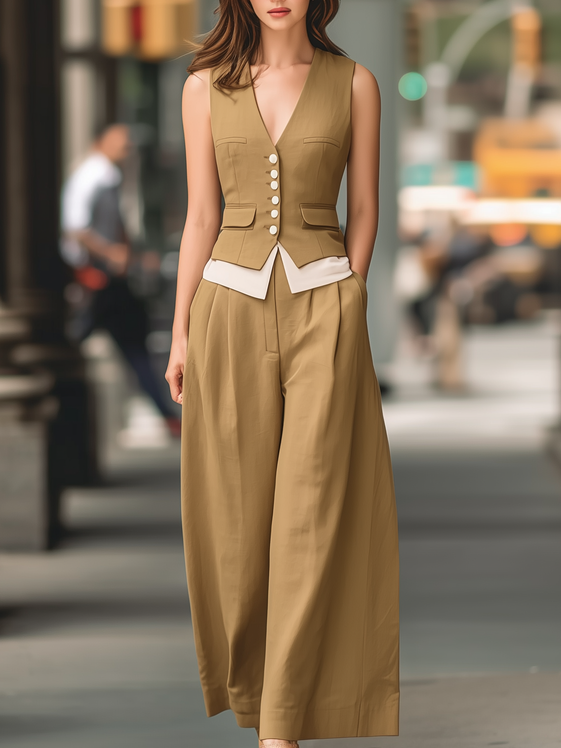 Faux Two Piece Vest Set: Layered Shirt Detail