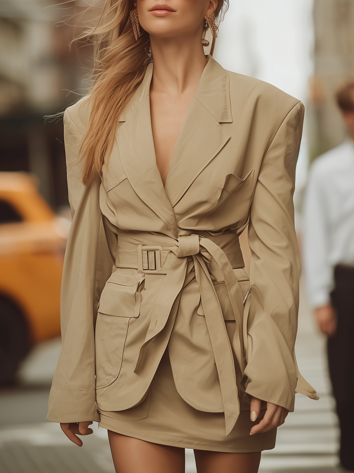 Oversized Shoulder Blazer With Belted Waist