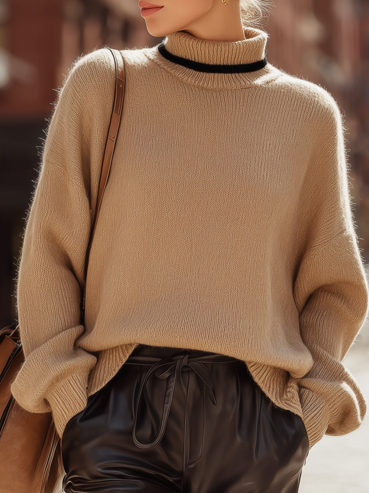 Loose Camel Turtleneck Sweater