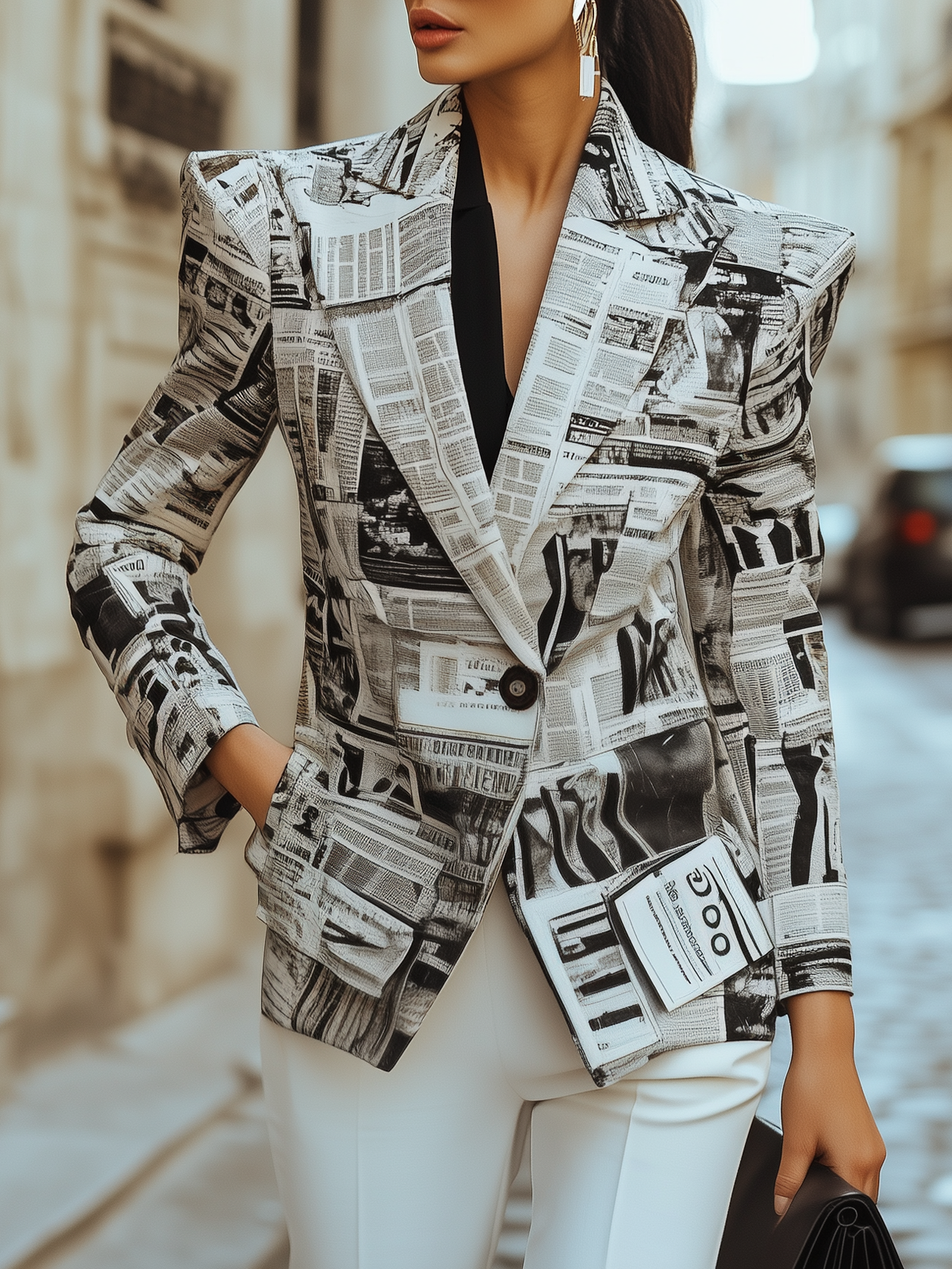 Street Chic Newspaper Print Blazer