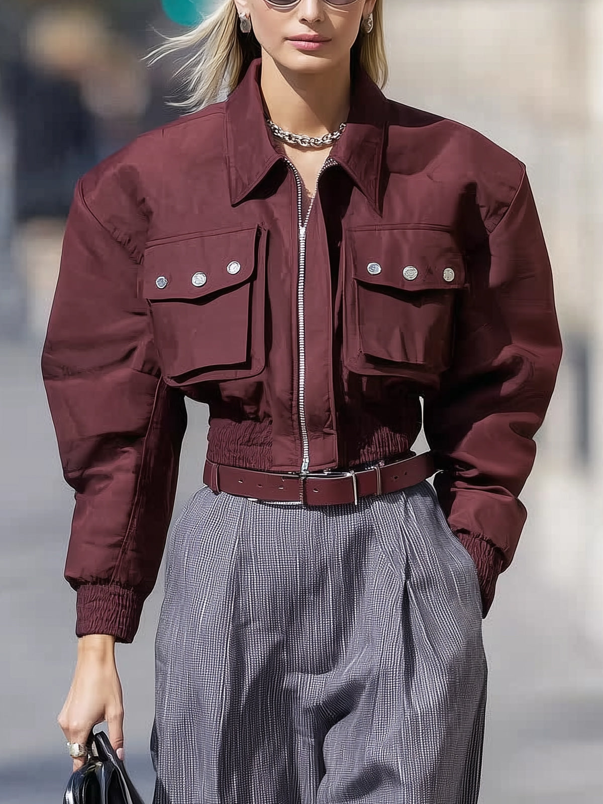 Stylish Burgundy Bomber Jacket