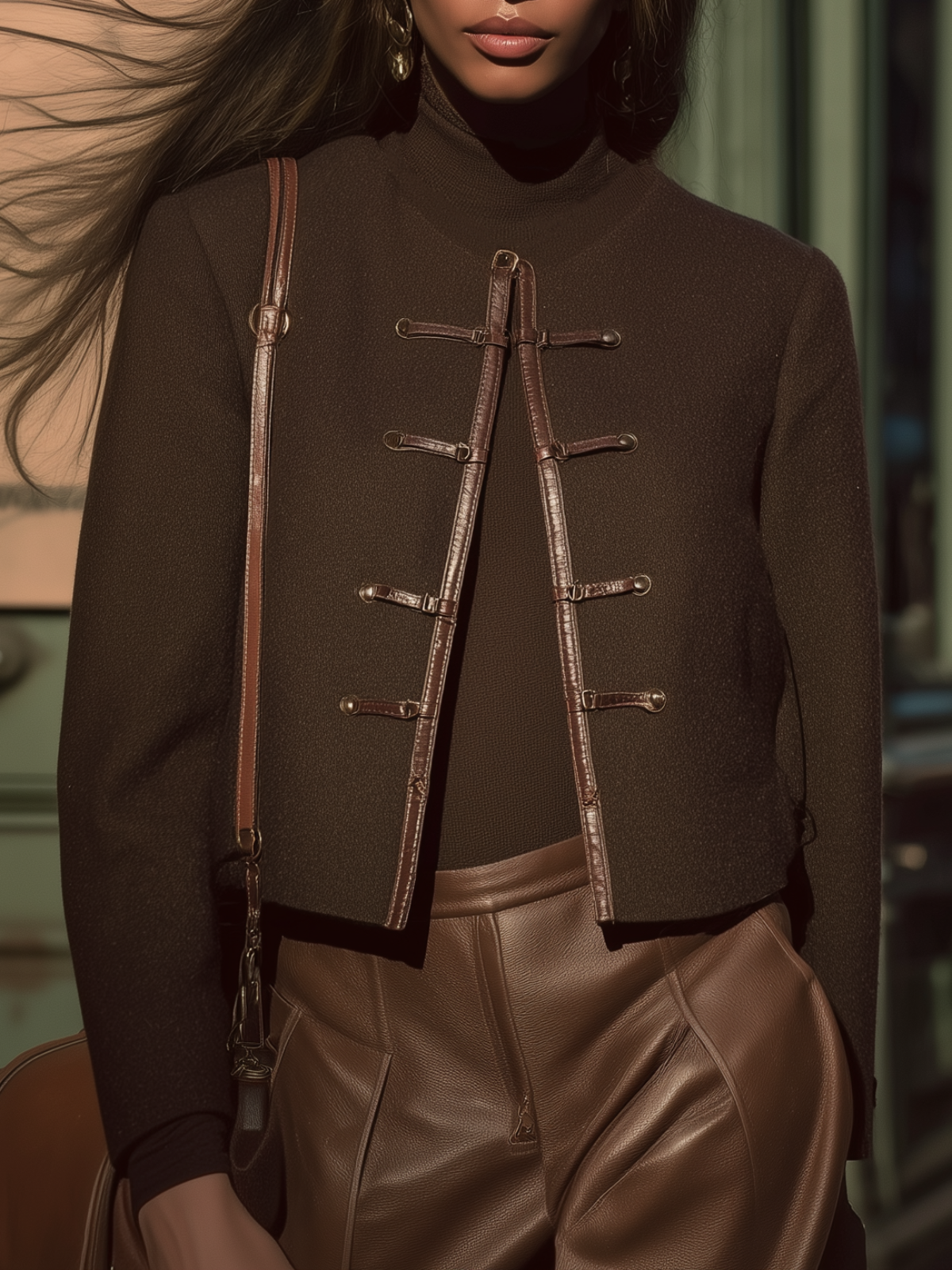 Brown U-Neck Cropped Jacket