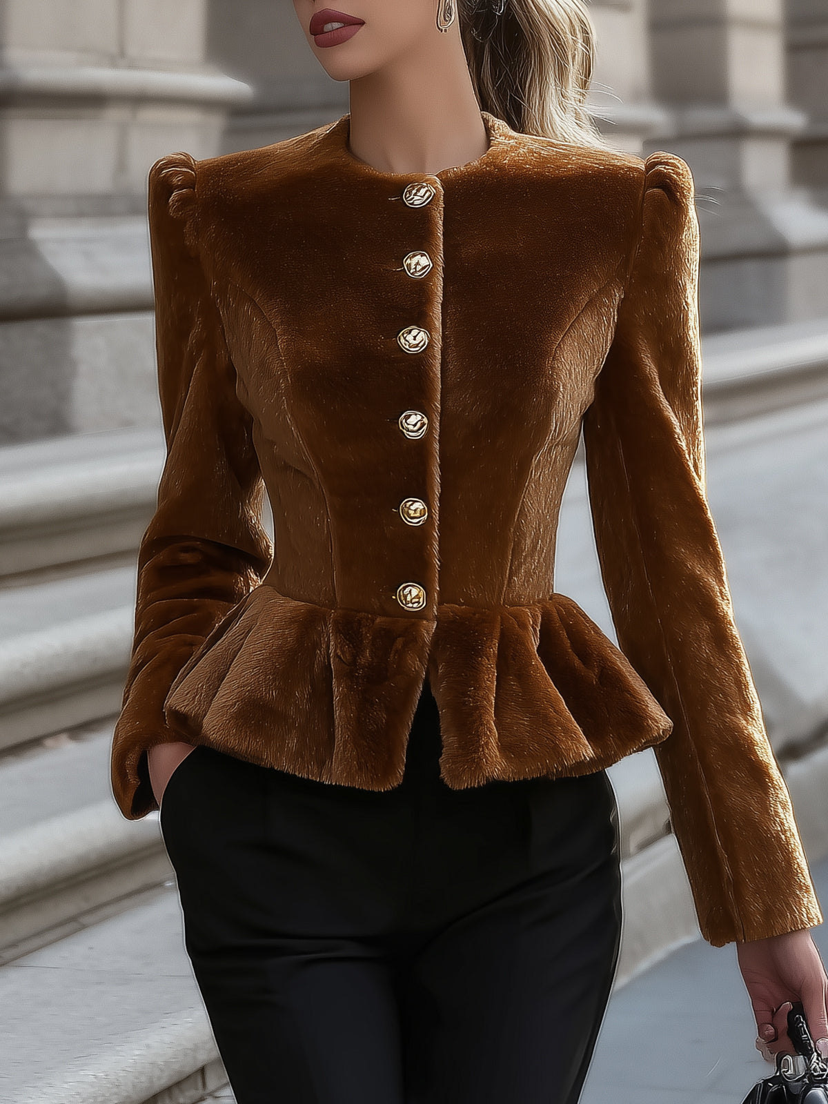 Retro Palace Style Waisted Plush Short Coat