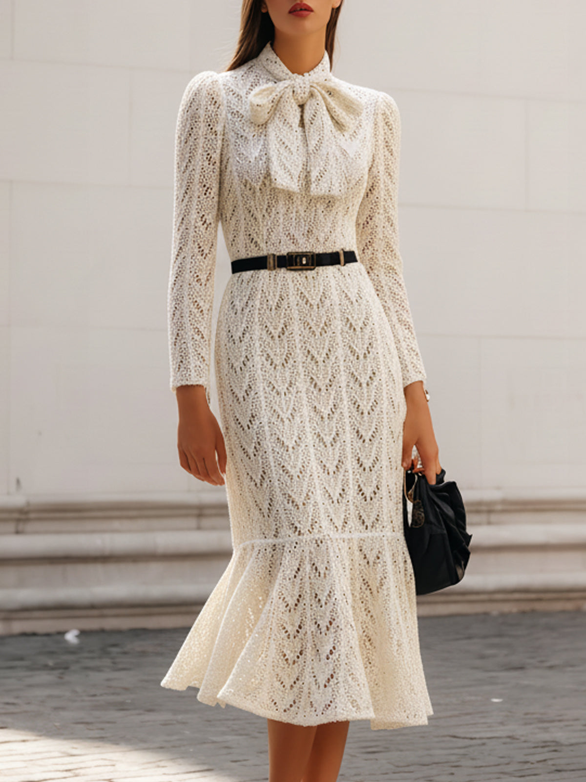 Retro Hollow Knitted Fishtail Dress