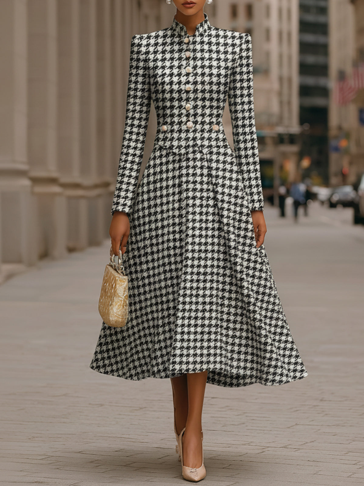 Vintage Houndstooth Waist Button Suit