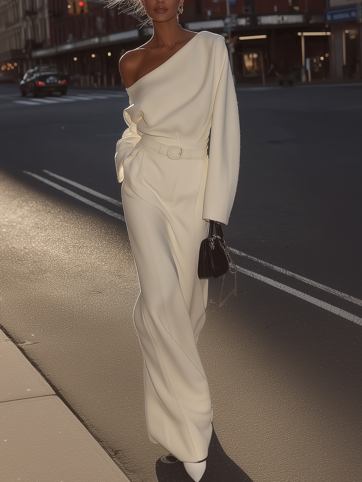 White One Shoulder Top With Matching Skirt Set