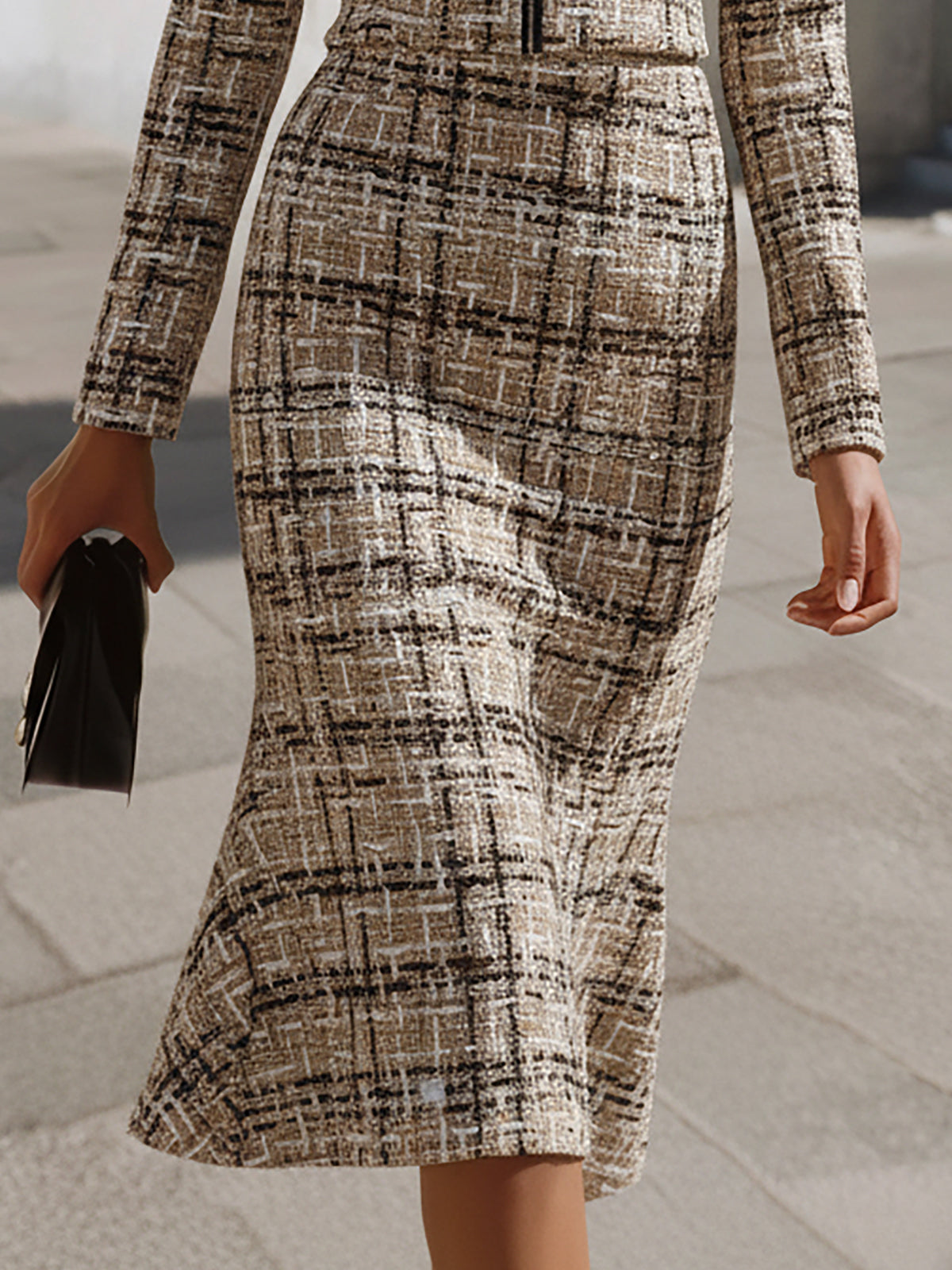 Beige Tweed Midi Skirt