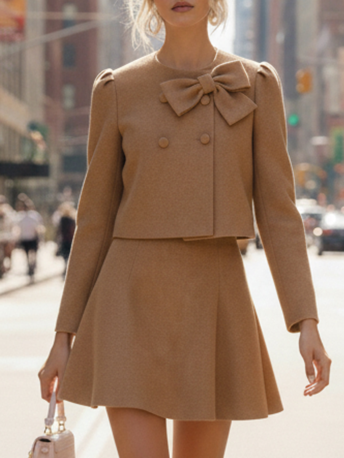 Camel Bow Knot Wool Suit