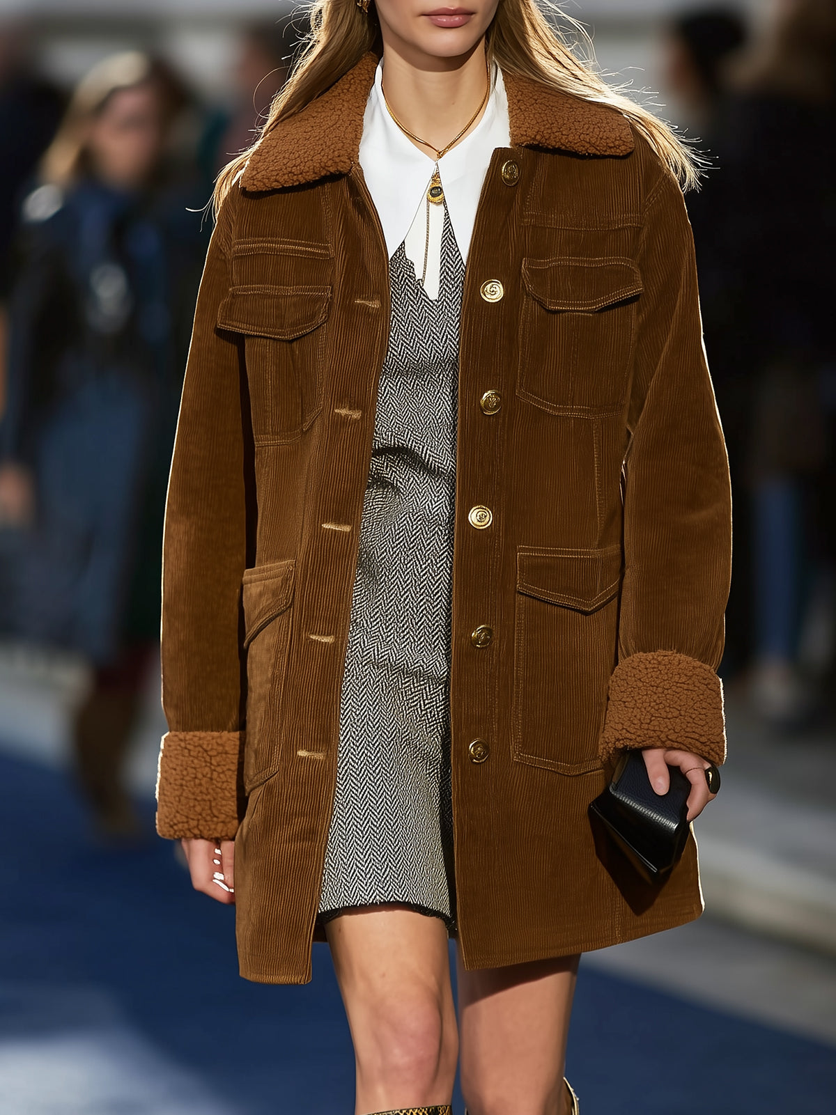 Brown Corduroy Jacket With Sherpa Collar