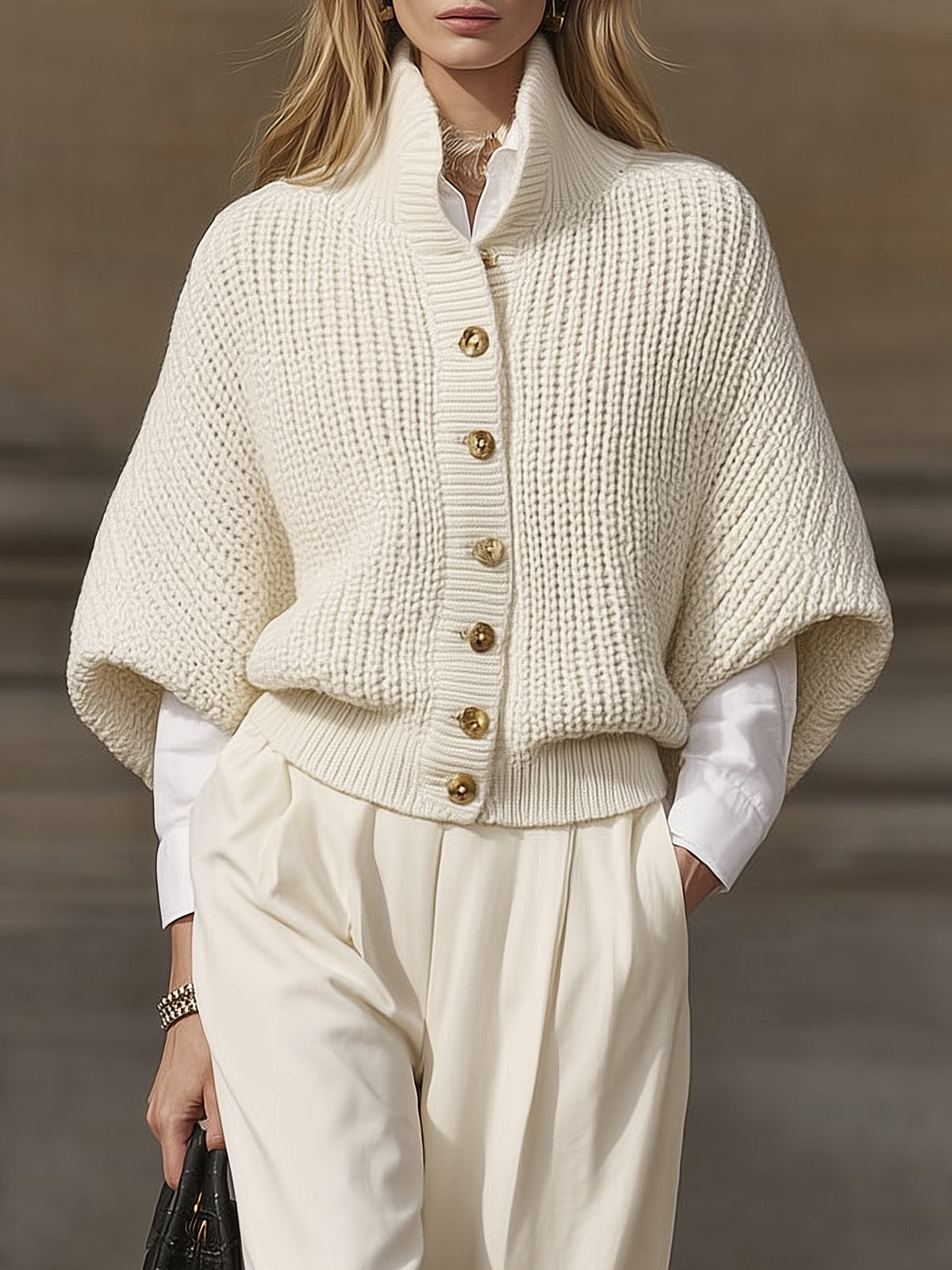 Ivory Chunky Knit Batwing Cardigan