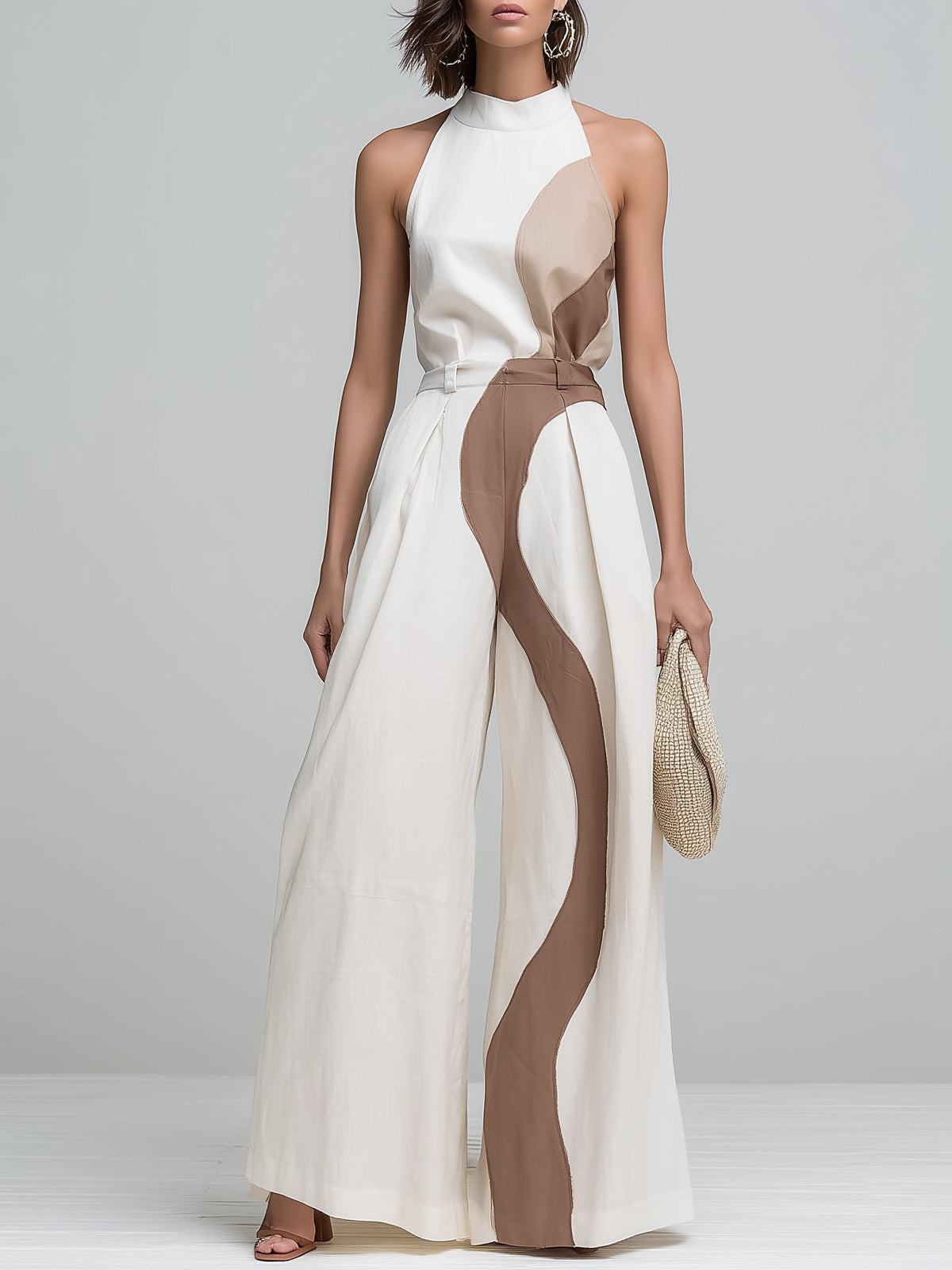 Curved Color-blocked Vest And Pants Set