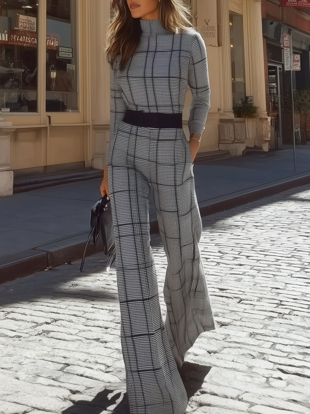 Plaid Top With Ribbed Hem And Matching Pants