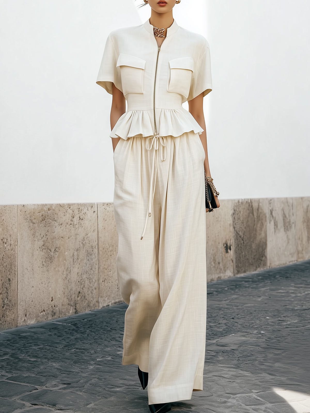 Everyday Cream Short Sleeve Pants Set