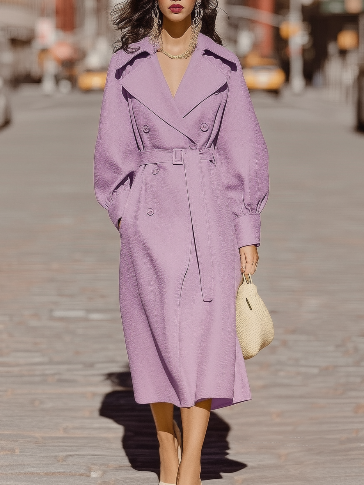 Lavender Double - Breasted Trench Coat