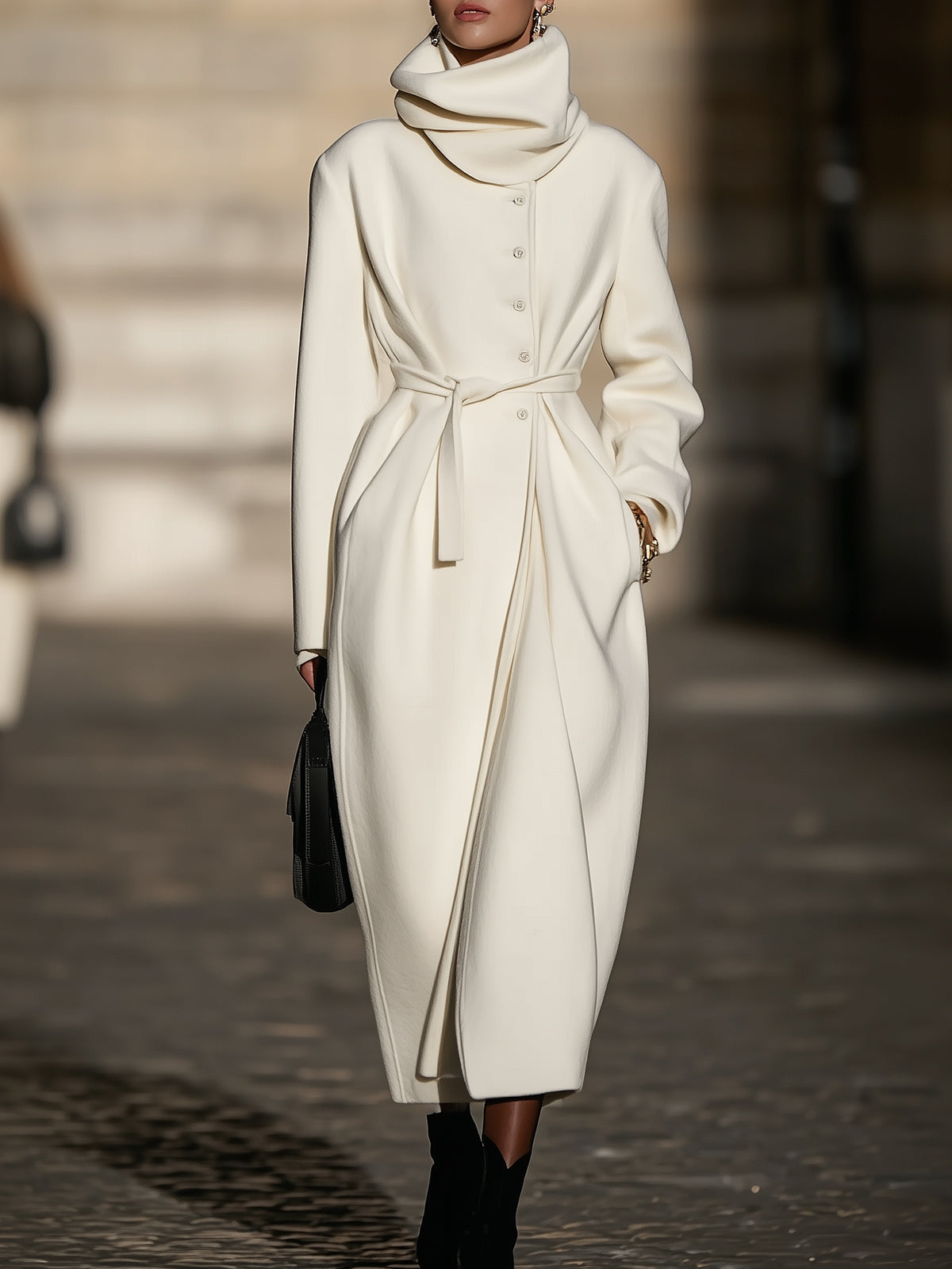 Elegant Cream White Cowl Coat