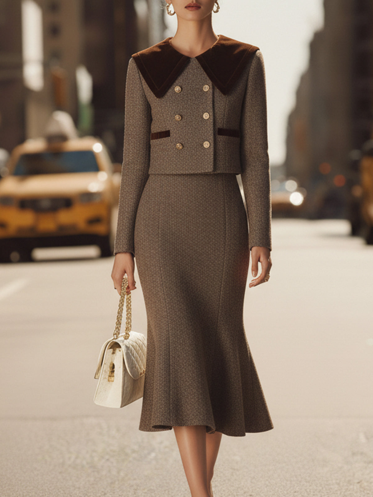 Brown Tweed Velvet Elegant Set