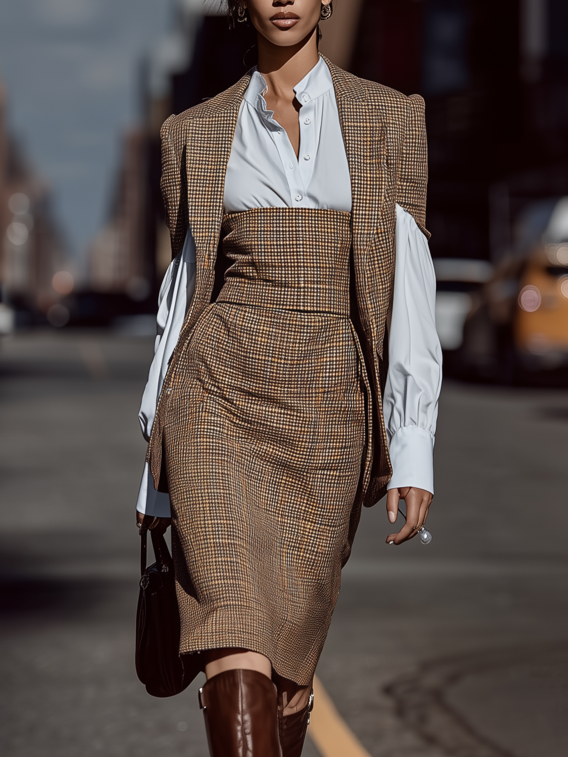 Suit With Layered Shirt And Fitted Skirt
