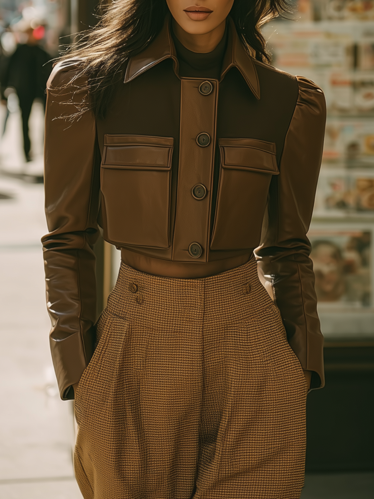 Brown Faux Leather Cropped Jacket