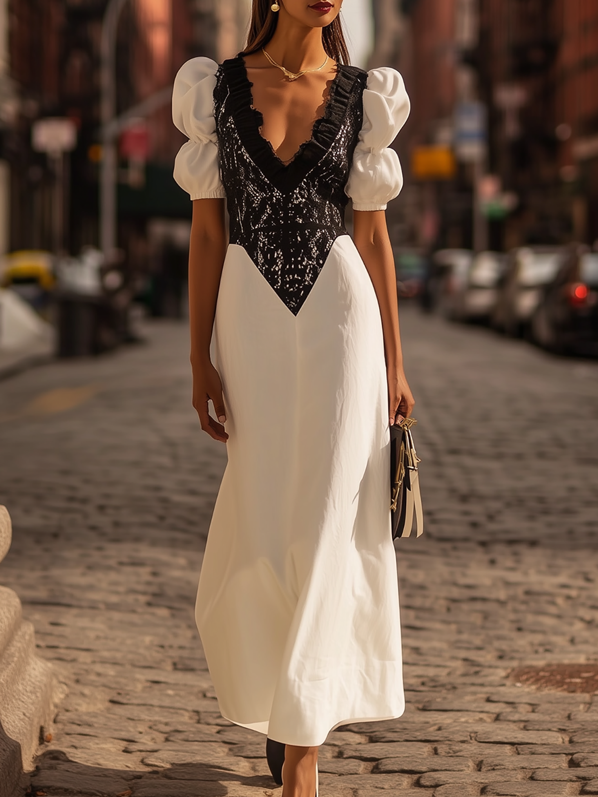Color Block Lace Maxi Dress