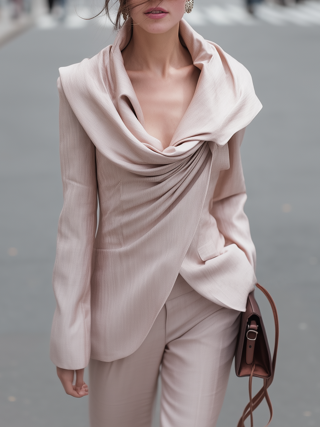 Draped Neckline Asymmetric Blazer In Blush