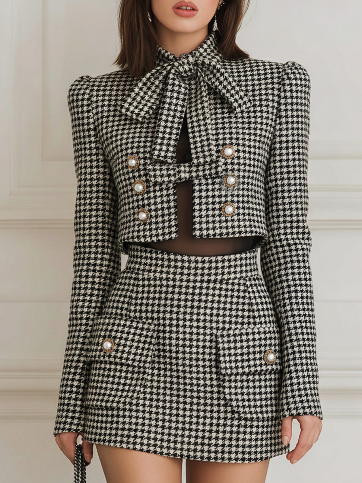 Houndstooth Pearl Button Pocket Suit